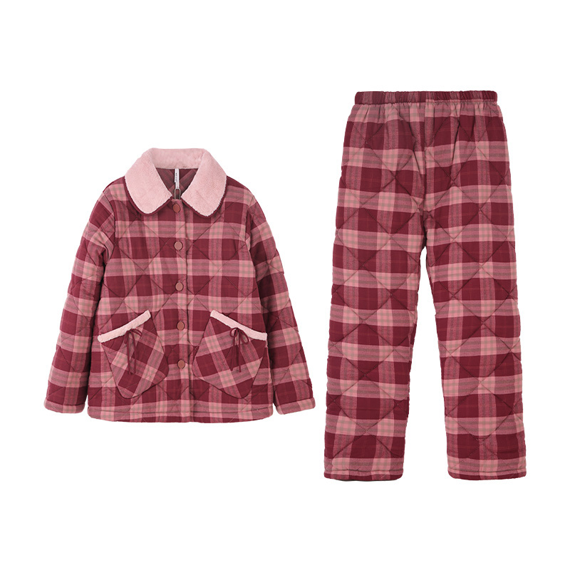 安之伴【巨保暖】睡衣女士冬季梭织三层夹棉冬款加厚珊瑚绒家居服