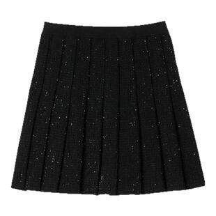 法式 女装 甜酷黑色亮片百褶裙半身裙短裙 末7折SANDRO25秋冬新款 季