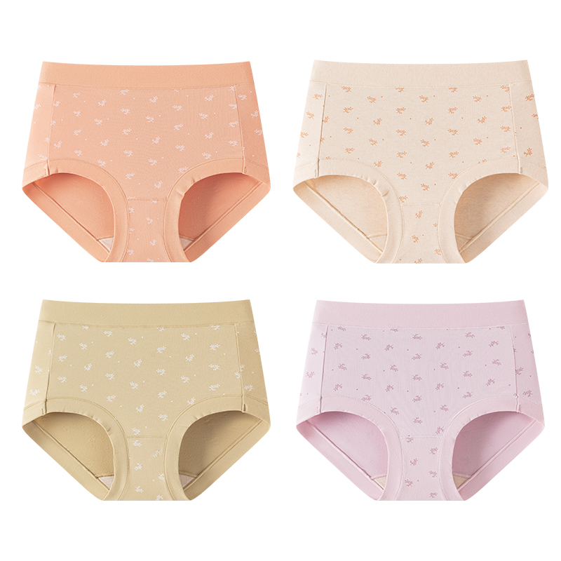 顶瓜瓜女士内裤纯棉抗菌裆中腰10A抑菌透气三角裤印花短裤头4条装