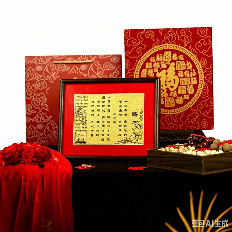 水贝黄金计价新婚祝福结婚婚书摆件相框伴手礼送礼送领导朋友