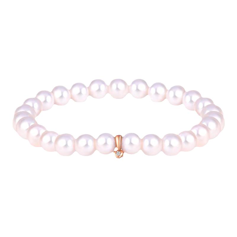 老庙黄金珍珠手链18K金手链钻镶鱼尾手串钻石美人鱼女款送礼物