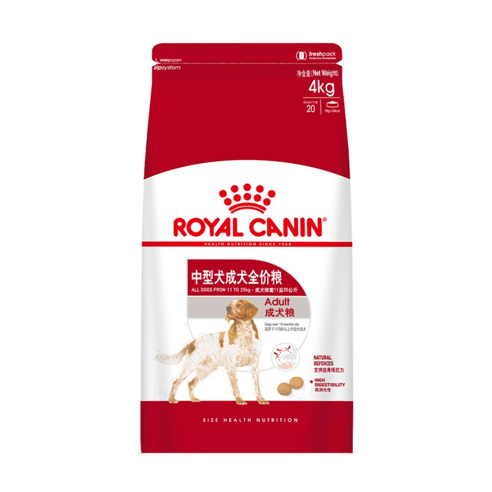 皇家狗粮M25中型犬成犬粮4kg金毛边牧柴犬通用粮狗主粮