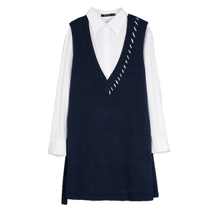 设计感套装 ELLE法式 新款 撞色马甲连衣裙两件套女2025秋季 裙子 衬衫