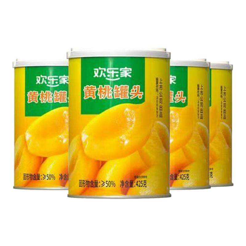 4罐欢乐家黄桃罐头425g 水果罐头鲜甜果肉黄桃罐头铁罐装水果罐头