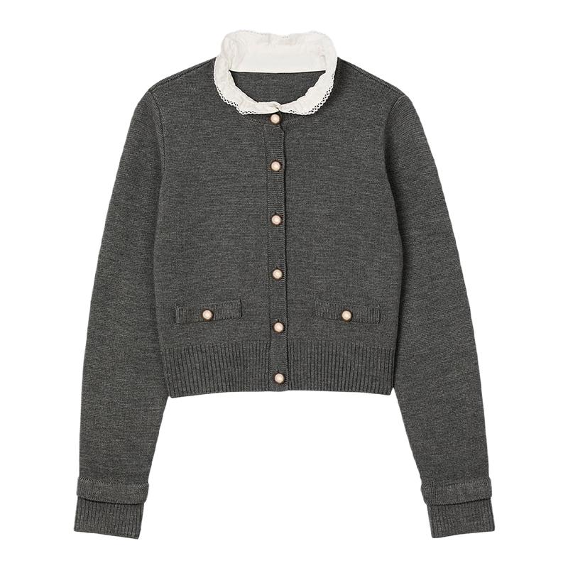 SANDRO女装法式花边领针织开衫