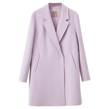 Amii2025冬新款翻驳领开叉腰带装饰全羊毛双面呢大衣女外套上衣