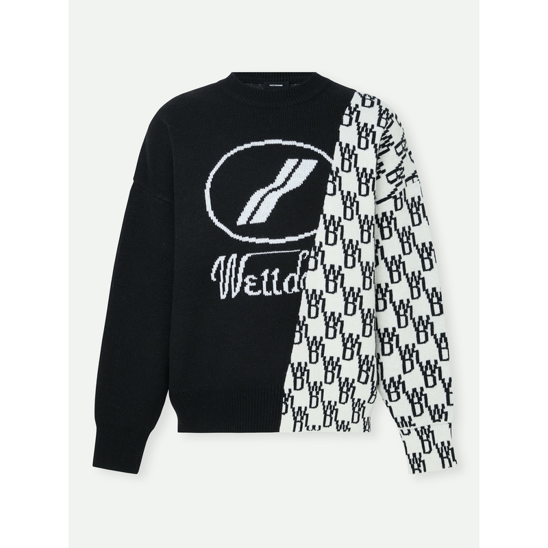 【折扣】[经典款]we11done 男女同款宽松提花拼接绵毛衣