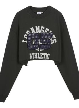 MOUSSY 春季新品remake做旧裂缝印花卷边卫衣女010HAL90-7601