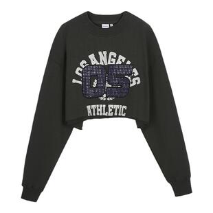 MOUSSY 新品 remake做旧裂缝印花卷边卫衣女010HAL90 7601 春季