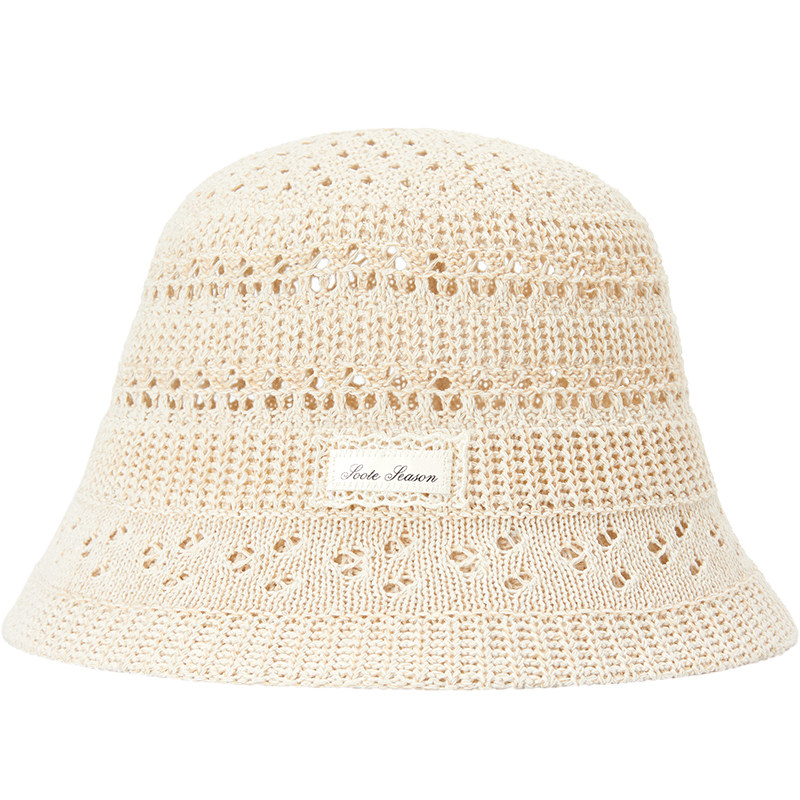 畹町海边度假针织帽女夏季甜美镂空沙滩帽可折叠水桶帽遮阳盆帽子