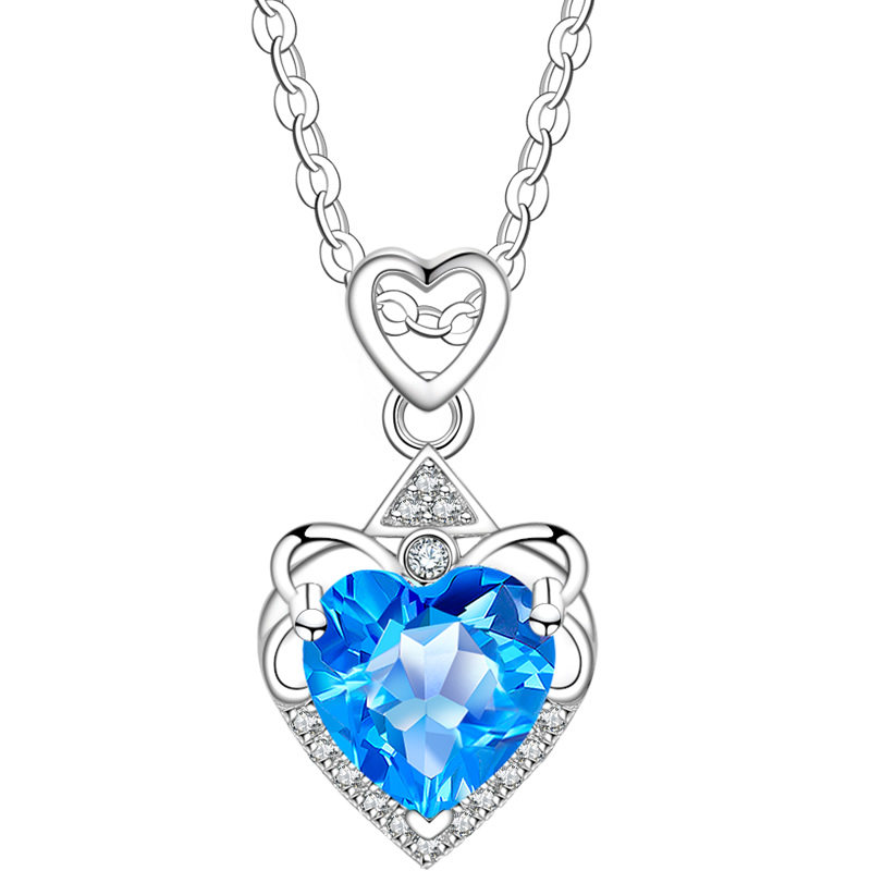 纯银海洋之心项链女天然托帕石伦敦蓝宝石吊坠女款女士女生送女友