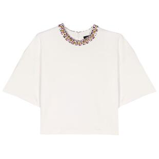 法式 针织T恤衫 时尚 饰领口圆领短款 撞色仿钻装 Maje2025春夏女装