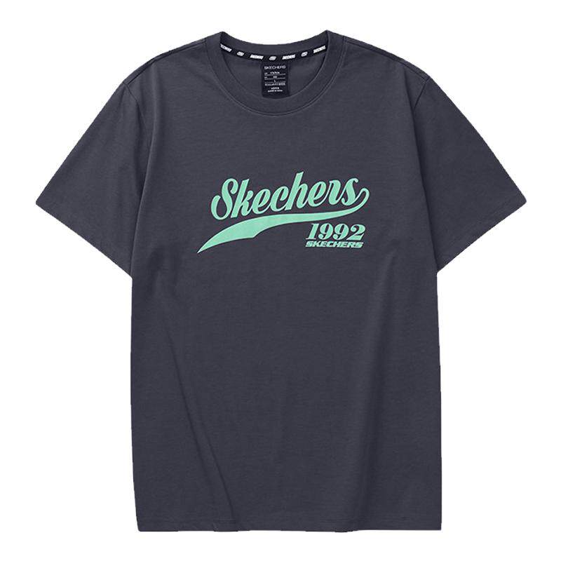 斯凯奇新款短袖男士款速干运动纯棉潮流圆领宽松半袖透气白色T恤