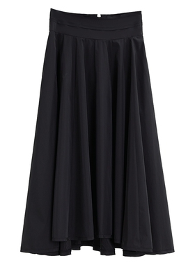 ELLE黑色设计感高腰半身裙女2025夏新款层次感高级简约显瘦裙子