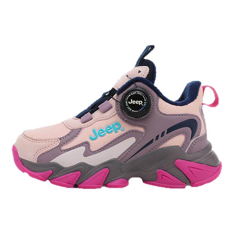 Jeep女童篮球鞋秋冬加绒保暖二棉鞋防水2025新款儿童旋钮扣运动鞋