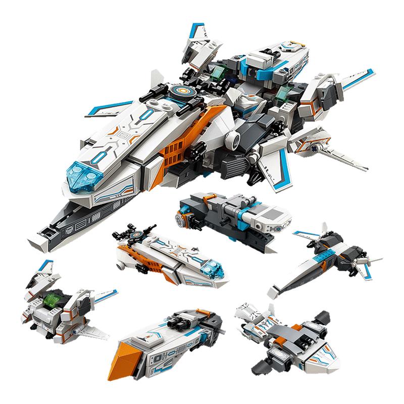 星际战机六合一变形拼搭积木玩具