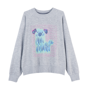 手绘小狗印花圆领插肩袖 气卫衣 卫衣2026春上衣女 元 CLOUDSPACE