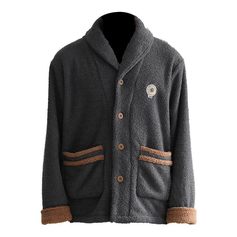 睡衣男秋冬加厚加绒法兰绒套装珊瑚绒家居服开衫拉链大码保暖冬装