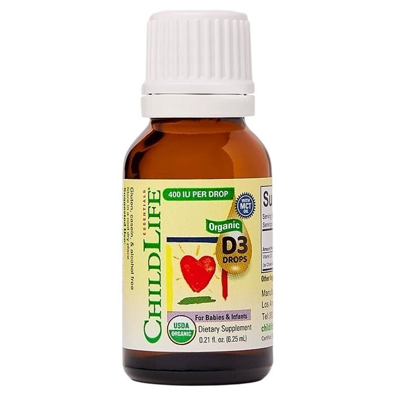 美国ChildLife童年时光有机维生素D3婴幼儿滴剂瓶装 6.25ml/瓶