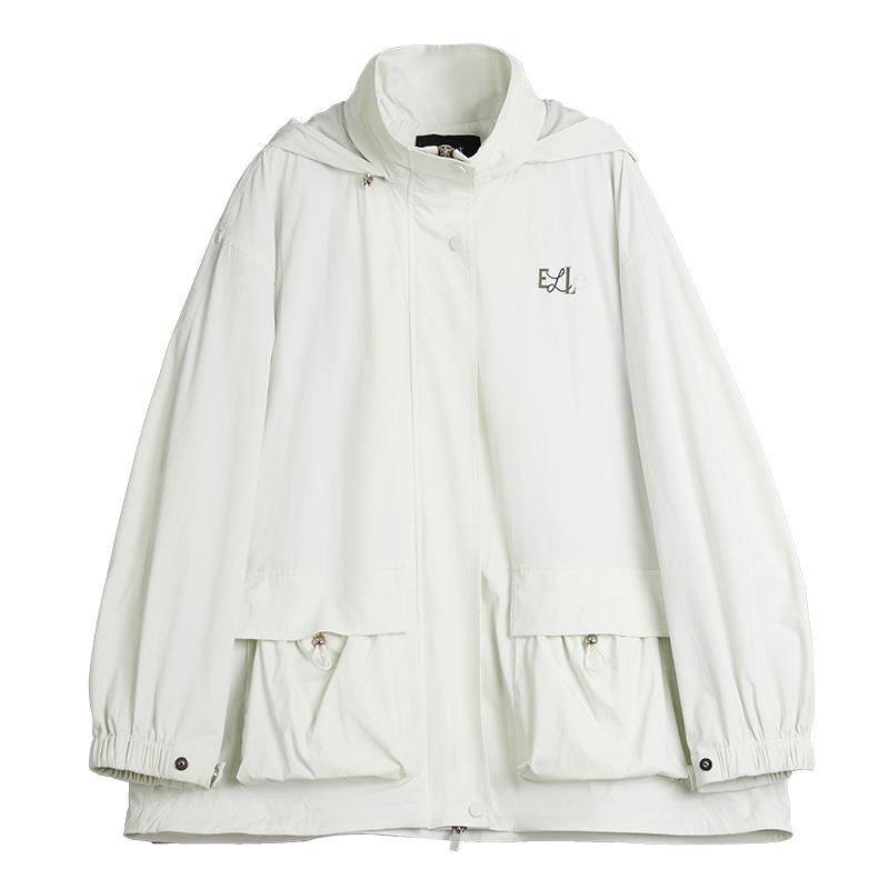 【UPF100+防晒服】ELLE户外连帽风衣女2025秋季新款通勤防晒外套