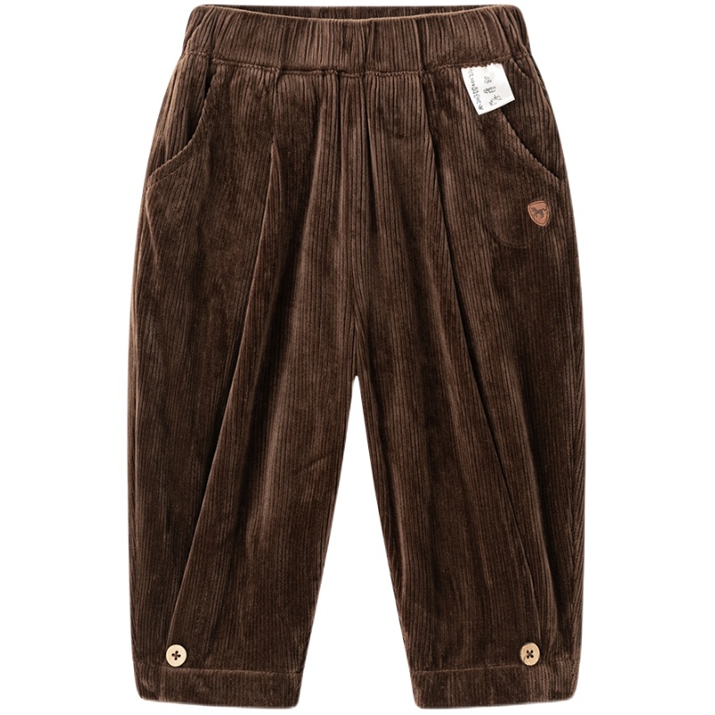 嫚熙童装2025新款男女童灯芯绒阔腿长裤儿童宽松休闲裤运动裤秋季