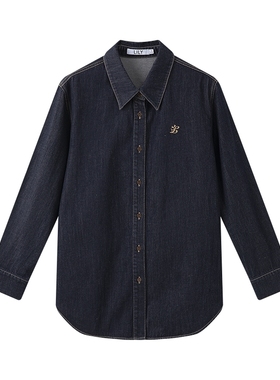 LILY2025新款女装莱赛尔棉复古气质休闲通勤牛仔衬衫外套上衣