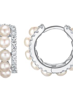 APM Monaco双圈镶嵌珍珠小耳环耳钉女轻奢小众生日礼物