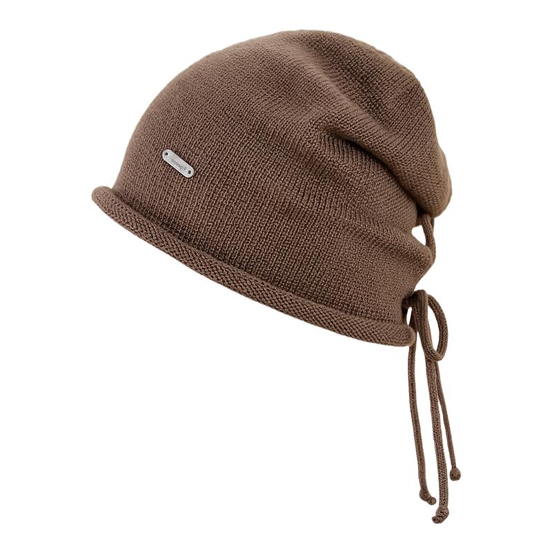 畹町显脸小抽绳轻暖堆堆针织帽