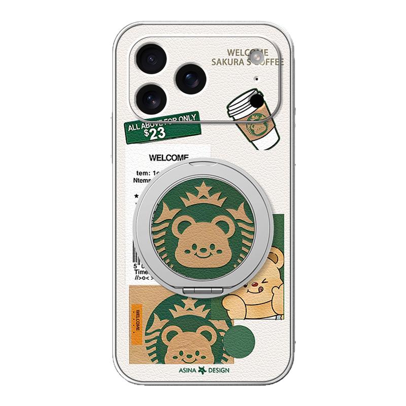 适用iPhone17ProMax手机壳17pro苹果16磁吸带支架小羊皮15保护套14plus咖啡小熊13/12/11高级感小众x/xr外壳8