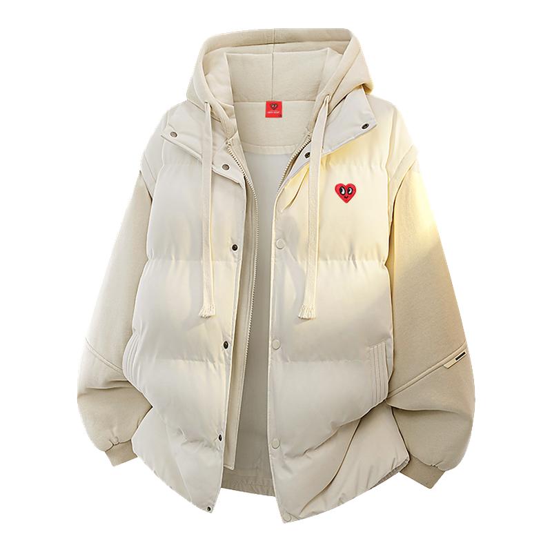 查尔斯桃心 假两件拼接连帽棉衣男女冬季加厚百搭情侣面包服外套