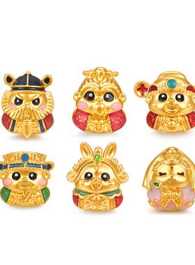 明牌珠宝黄金欢喜小神祇串珠 硬金Q萌吉祥物转运珠手链AFP0999