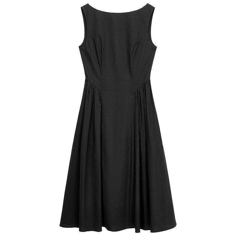 OCHIRLY欧时力  一字领露背A字无袖连衣裙裙子感高级夏季