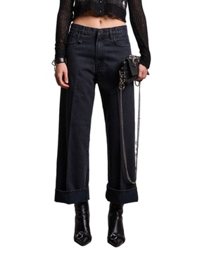 【品牌经典】R13 ANKLED D'ARCY 轻石洗工艺宽松阔腿翻边牛仔裤