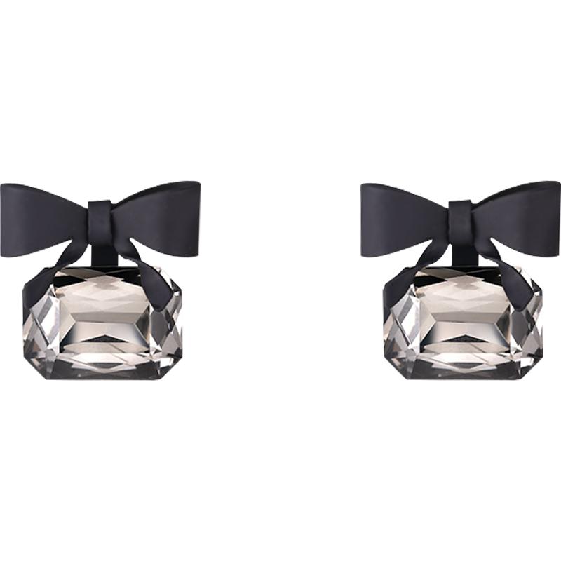 黑色蝴蝶结独特纯银耳钉