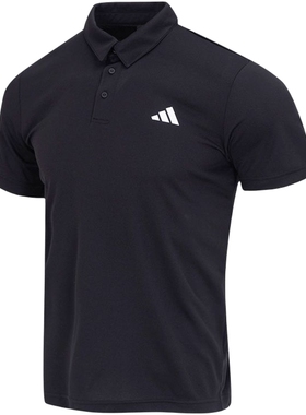 阿迪达斯黑色短袖polo衫男2026春季新款速干透气翻领上衣商务T恤