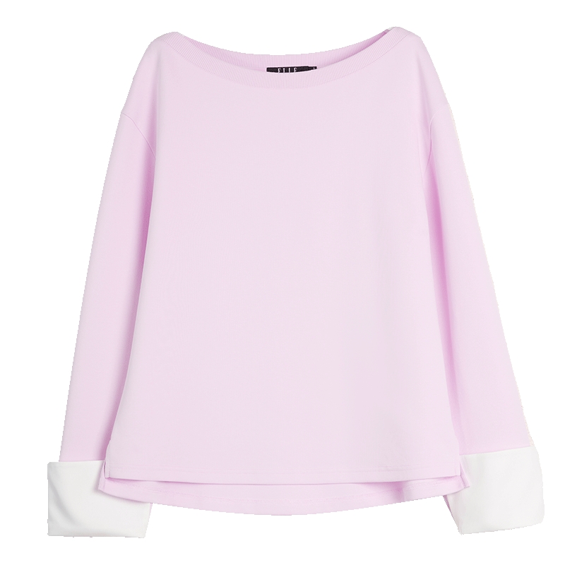 ELLE法式一字领圆领卫衣女