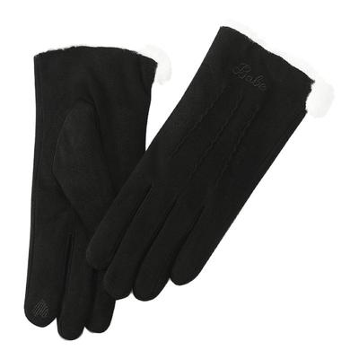 畹町保暖手套女秋冬季开车骑行毛绒边刺绣字母加绒可触屏分指手套