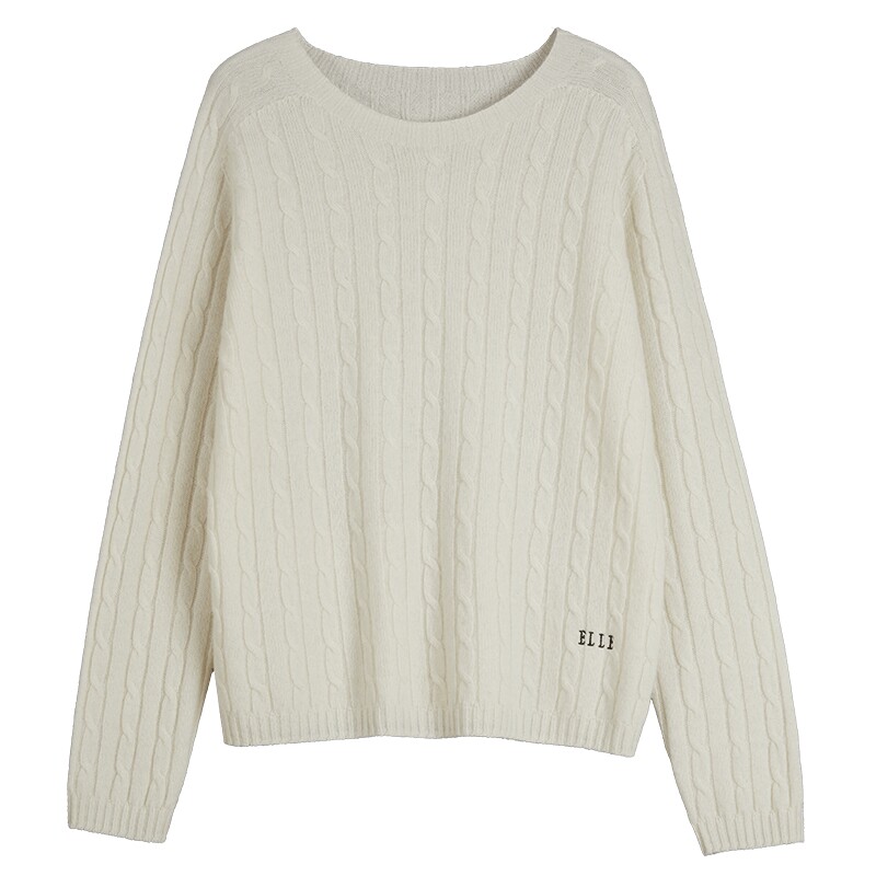 【100%绵羊毛】ELLE宽松圆领毛衣女2025冬新款羊毛衫慵懒