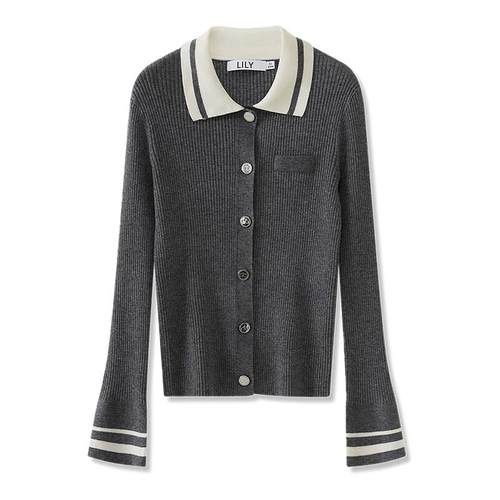 LILY通勤撞色显瘦绵羊毛针织开衫