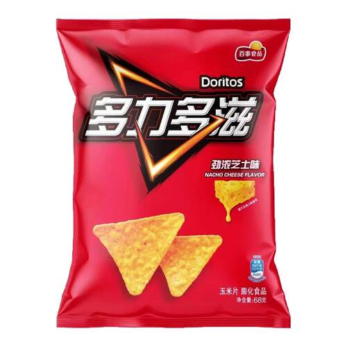 Doritos多力多滋浓郁芝士玉米片烧烤热辣味68g8袋装追剧休闲零食