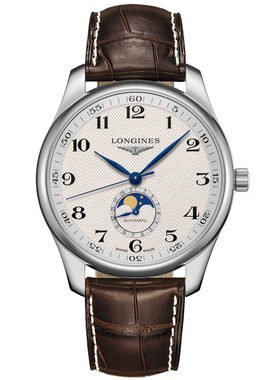 新款瑞士浪琴名匠机械男表 皮带月相42mm大盘手表L2.919.4.78.3