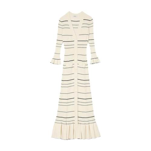 SANDRO荷叶下摆条纹V领连衣裙