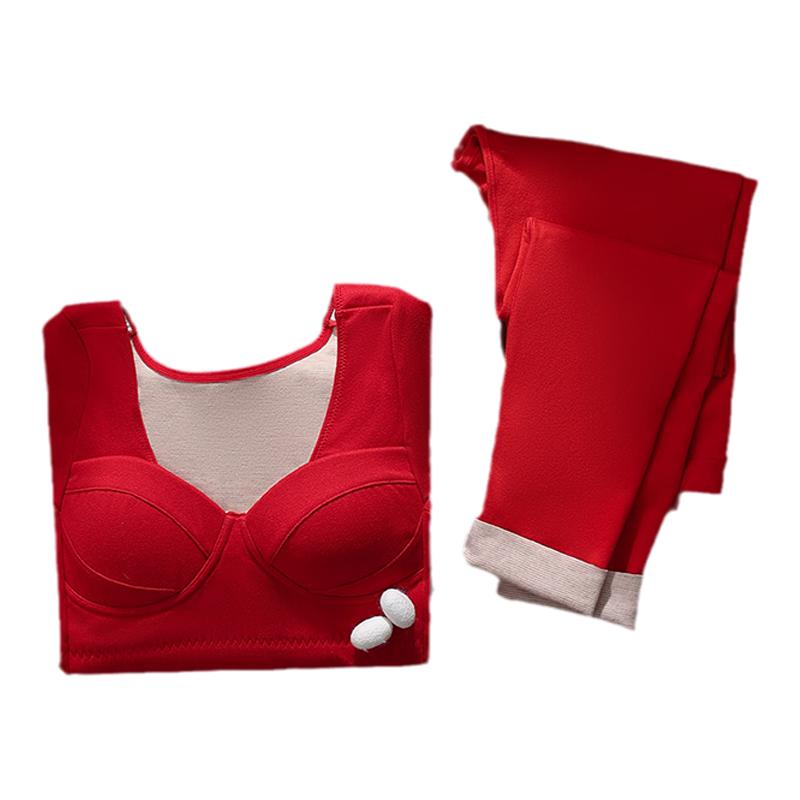 猫人本命年大红色保暖内衣套装