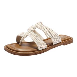 舒适沙滩罗马风凉拖鞋 新款 B2665BT5 女夏季 百丽度假编织夹趾拖鞋