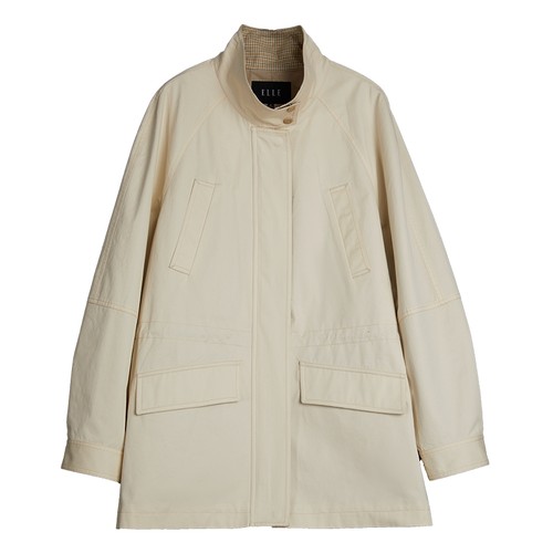 ELLE法式拼接格纹宽松风衣