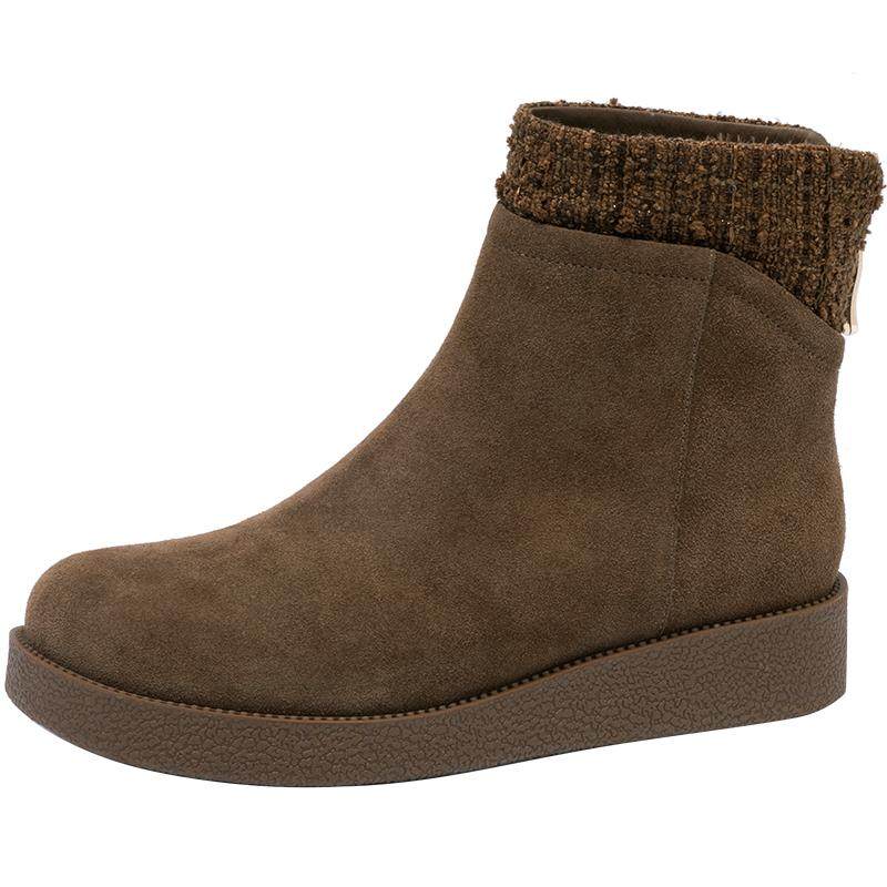 沙驰女鞋时尚舒适女靴厚底短筒靴2025冬季新款加绒时装靴短筒靴子