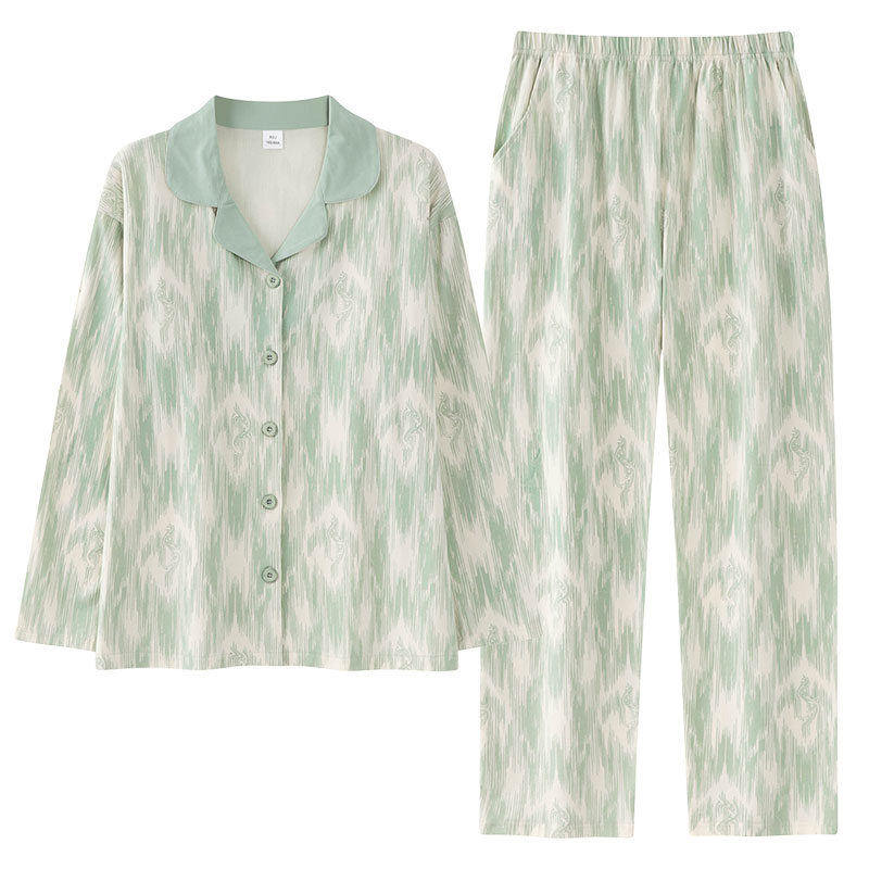 猫人女士开衫纯棉睡衣长袖家居服