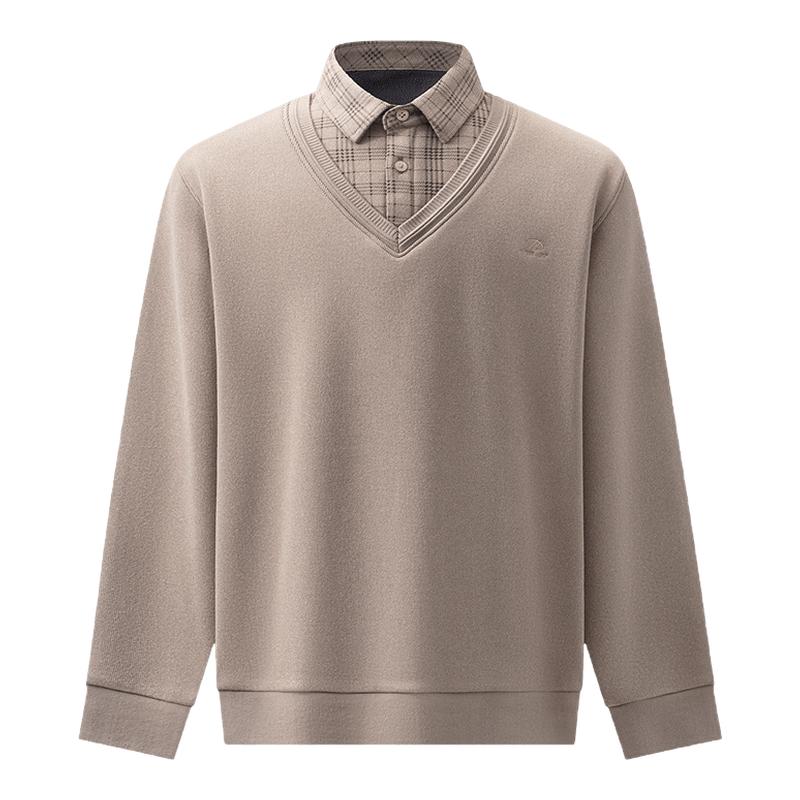 红豆毛衣男假两件含羊毛加绒加厚