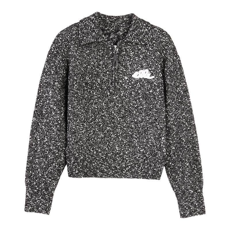 ELLE黑白花纱绵羊毛针织衫