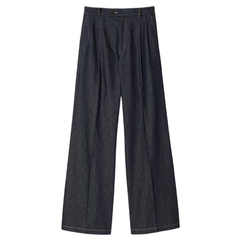 季末6折SANDRO2025秋冬新款女装法式复古丹宁棉质高腰阔腿牛仔裤,女装/女士精品,牛仔裤,淘宝优惠券,粉丝福利购,淘宝优惠卷